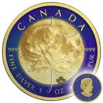 Canada LUNAR SURFACE Canadian Maple Leaf series THEMATIC DESIGN $5 Silver Coin 2017 Gold plated moon 1 oz